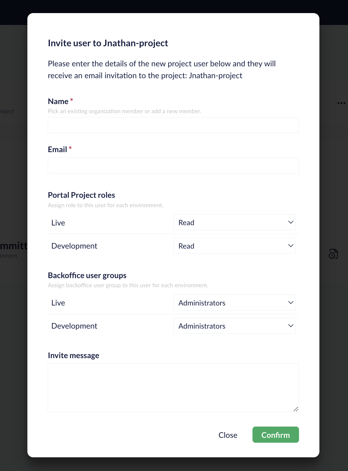 Invite Team Member Modal.